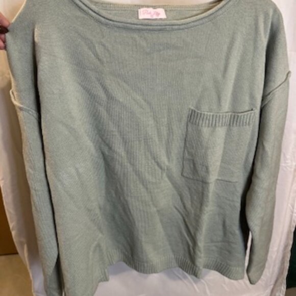 Pink Lily Sage Green Knit Sweater with Pocket – Size S (Runs Large) - Picture 1 of 3